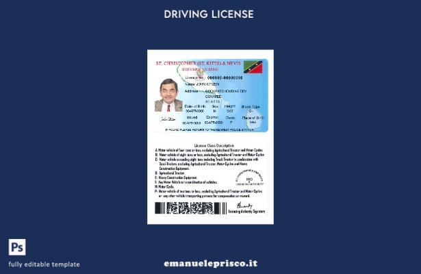 verified style modello di patente di guida di St Kitts e Nevis in stile verificato template